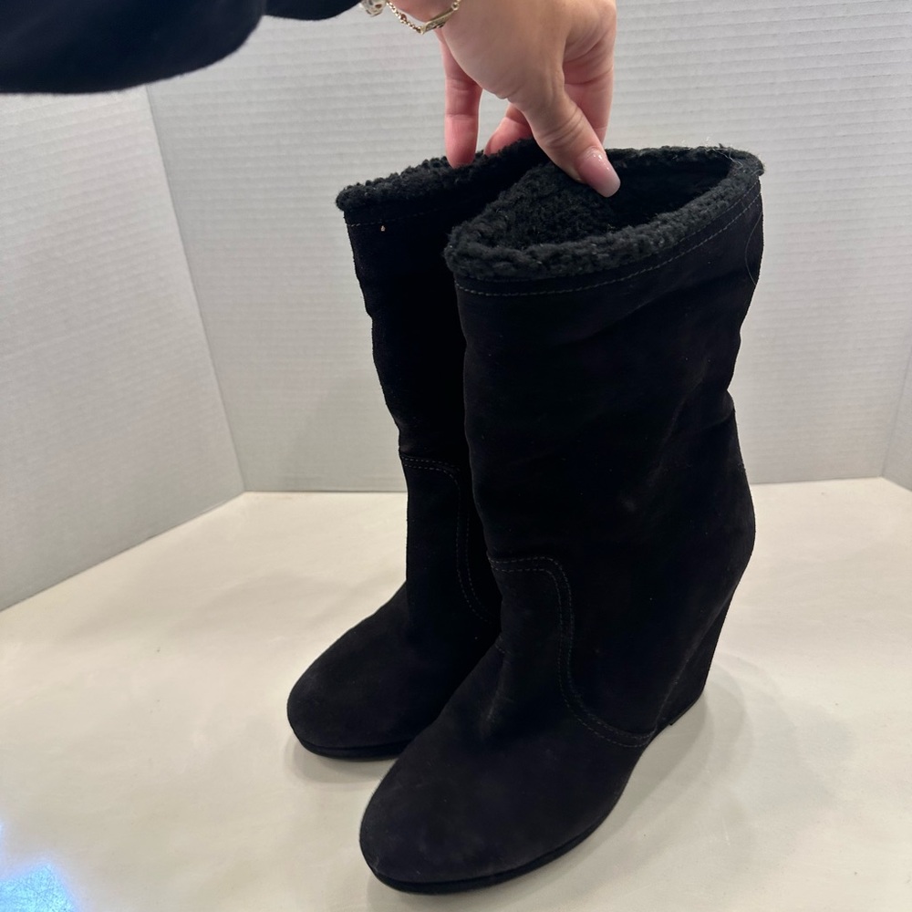 Prada Black Suede Wedge Boots